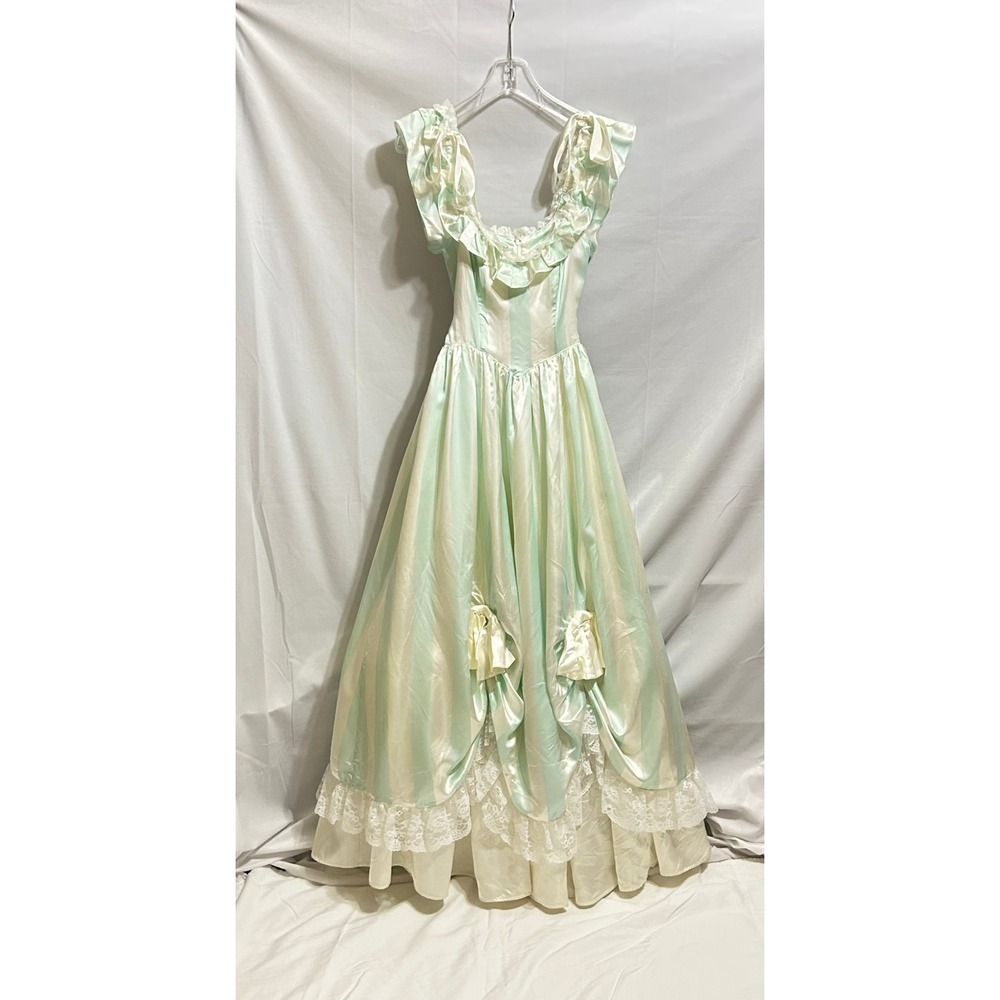 Vintage 1970 Jessica McClintock Gunne Sax Mint Strip Lace Southern Belle Gown 3 - Picture 2 of 16